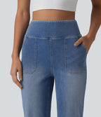 High Waisted Tummy Control Bootcut Casual Jeans with Pockets — Vallarta Blue Denim — view 5