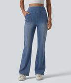 High Waisted Tummy Control Bootcut Casual Jeans with Pockets — Vallarta Blue Denim — view 3