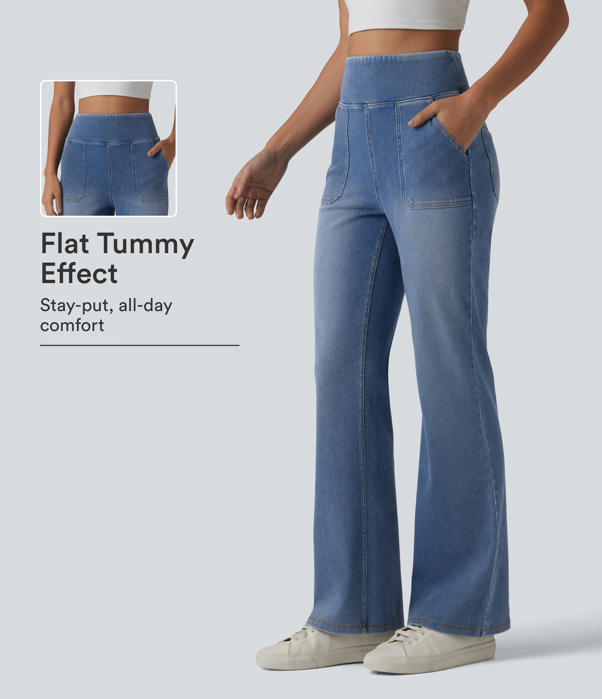 High Waisted Tummy Control Bootcut Casual Jeans with Pockets — Vallarta Blue Denim — view 1