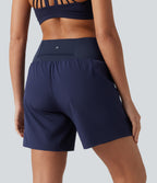 High Waisted 2-in-1 Quick Dry Yoga Shorts 7'' with Pockets — Patriot Blue — view 6