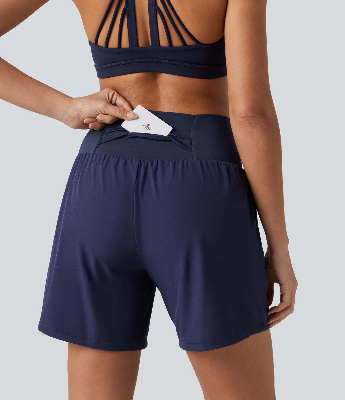 High Waisted 2-in-1 Quick Dry Yoga Shorts 7'' with Pockets — Patriot Blue — view 2