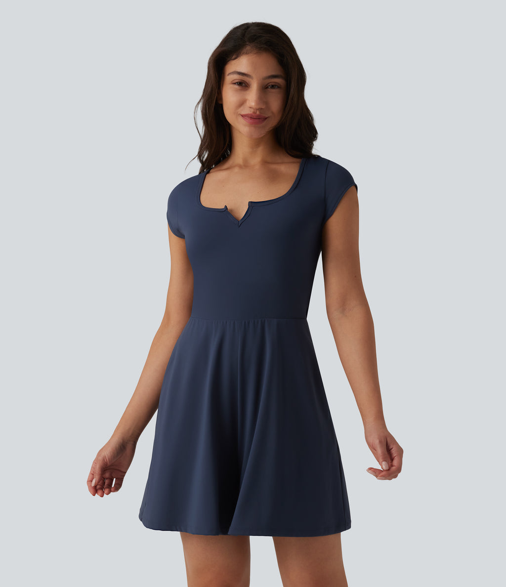 Airy Short Sleeve Wide Leg InstantCool Yoga Playsuit with Pockets-Edition — Mood Indigo — view 3