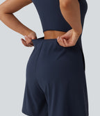 Airy Short Sleeve Wide Leg InstantCool Yoga Playsuit with Pockets-Edition — Mood Indigo — view 5