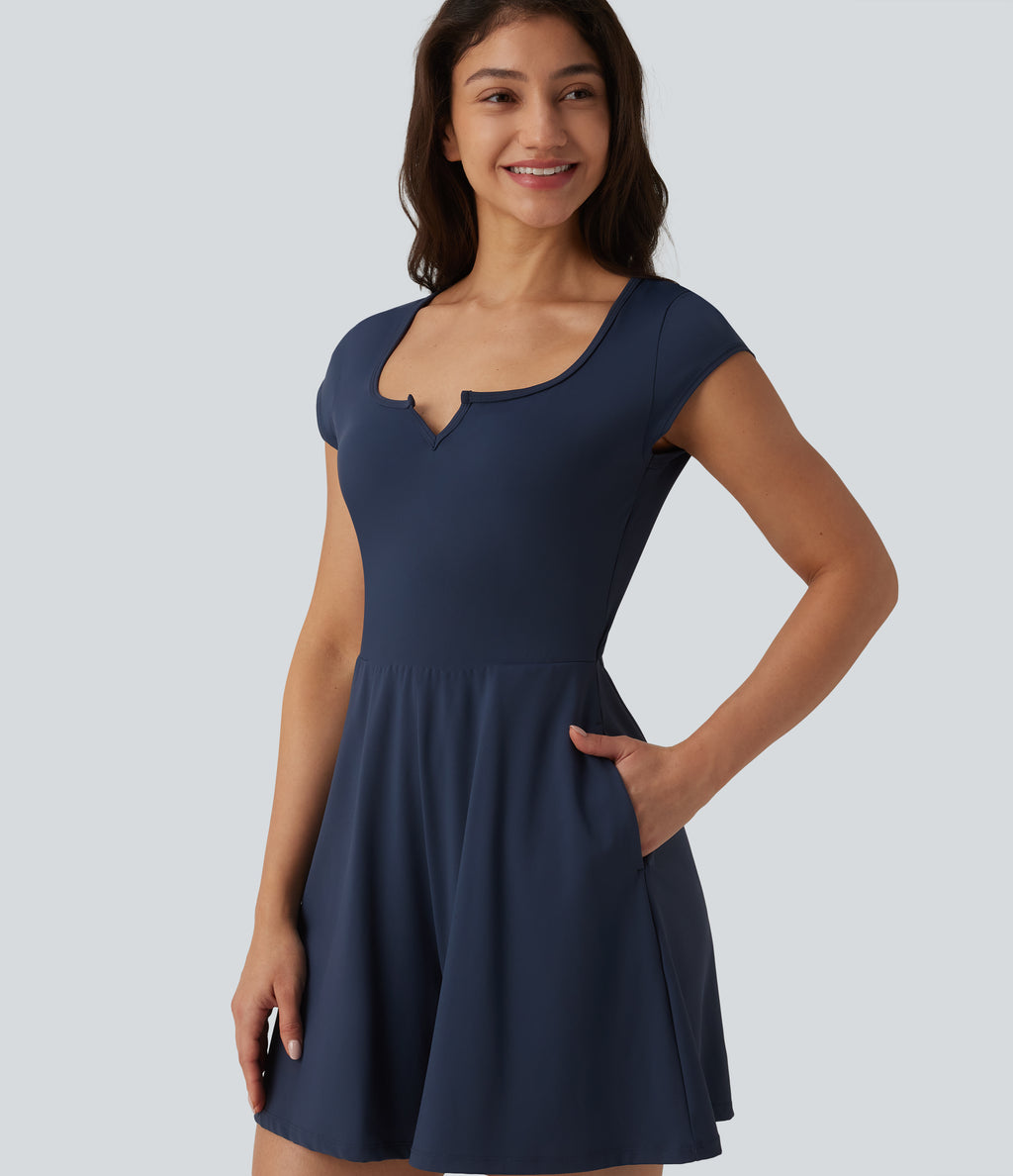 Airy Short Sleeve Wide Leg InstantCool Yoga Playsuit with Pockets-Edition — Mood Indigo — view 4