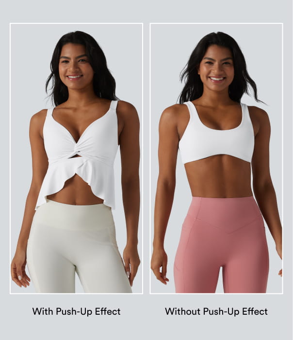V Neck Push-Up Non-Removable Pad Ruffle Hem Yoga Tank Top — White — view 2