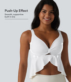 V Neck Push-Up Non-Removable Pad Ruffle Hem Yoga Tank Top — White — view 1
