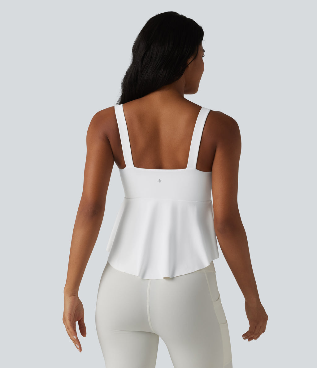 V Neck Push-Up Non-Removable Pad Ruffle Hem Yoga Tank Top — White — view 3