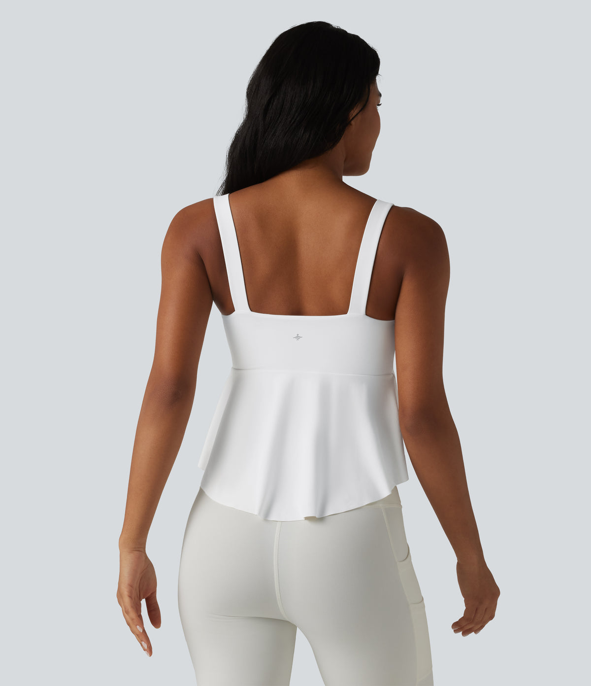 V Neck Push-Up Non-Removable Pad Ruffle Hem Yoga Tank Top — White — view 3