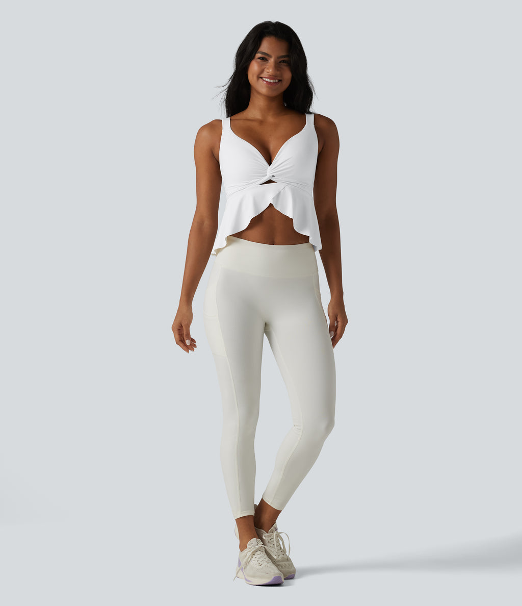 V Neck Push-Up Non-Removable Pad Ruffle Hem Yoga Tank Top — White — view 7