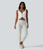 V Neck Push-Up Non-Removable Pad Ruffle Hem Yoga Tank Top — White — view 7
