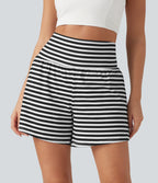 High Waisted 2-in-1 Stripe Shorts 5'' with Pockets — Inkbound Classic Stripe — view 7