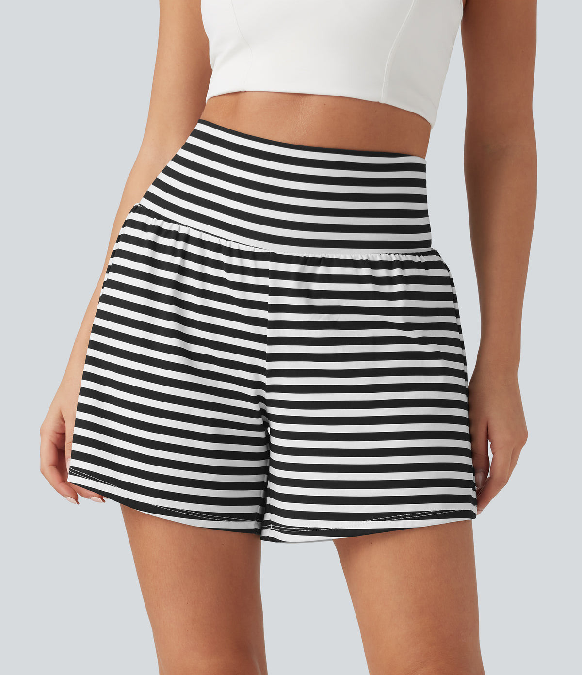 High Waisted 2-in-1 Stripe Shorts 5'' with Pockets — Inkbound Classic Stripe — view 7