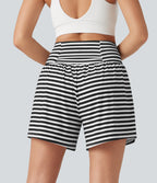 High Waisted 2-in-1 Stripe Shorts 5'' with Pockets — Inkbound Classic Stripe — view 2