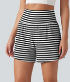 High Waisted 2-in-1 Stripe Shorts 5'' with Pockets — Inkbound Classic Stripe — view 3