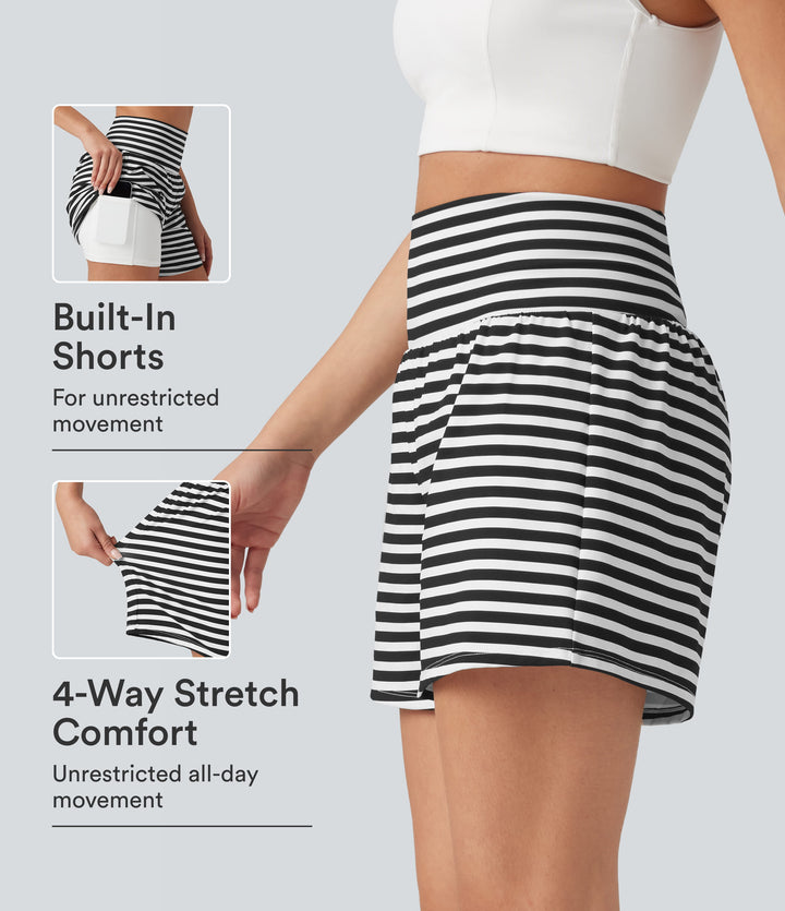 High Waisted 2-in-1 Stripe Shorts 5'' with Pockets — Inkbound Classic Stripe — view 1