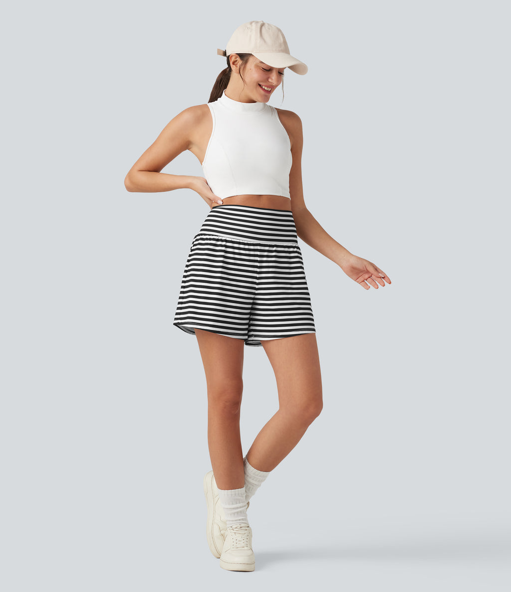High Waisted 2-in-1 Stripe Shorts 5'' with Pockets — Inkbound Classic Stripe — view 8