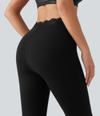 V-Shaped High Waisted Contrast Lace Bootcut Yoga Leggings with Pockets — Black — view 5