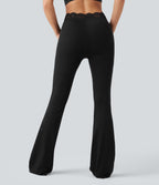 V-Shaped High Waisted Contrast Lace Bootcut Yoga Leggings with Pockets — Black — view 2