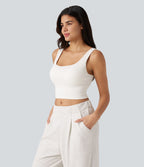 OneForm Seamless Flow Scoop Neck U-back Built-in Bra Casual Tank Top — White — view 2
