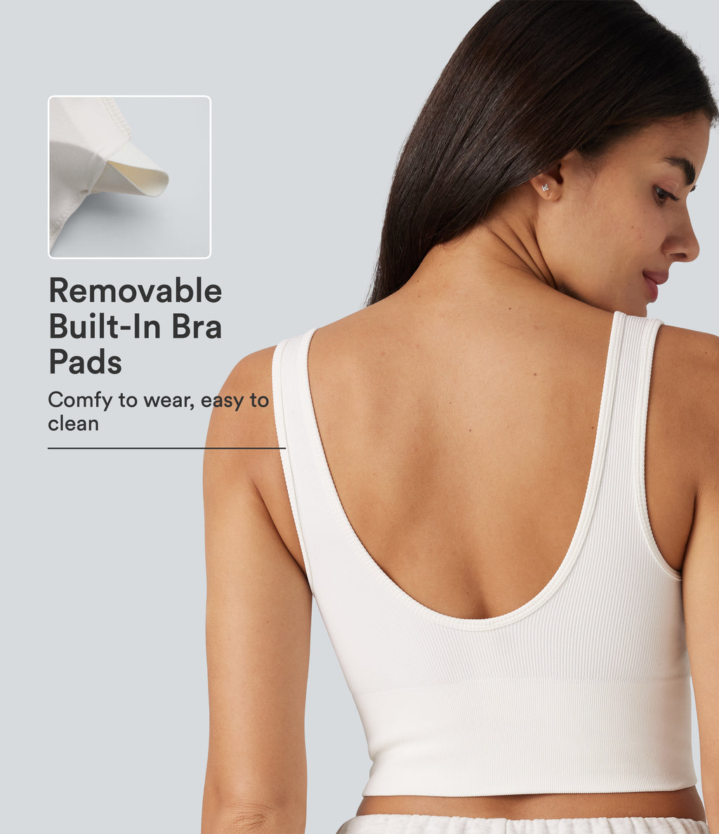 OneForm Seamless Flow Scoop Neck U-back Built-in Bra Casual Tank Top — White — view 7
