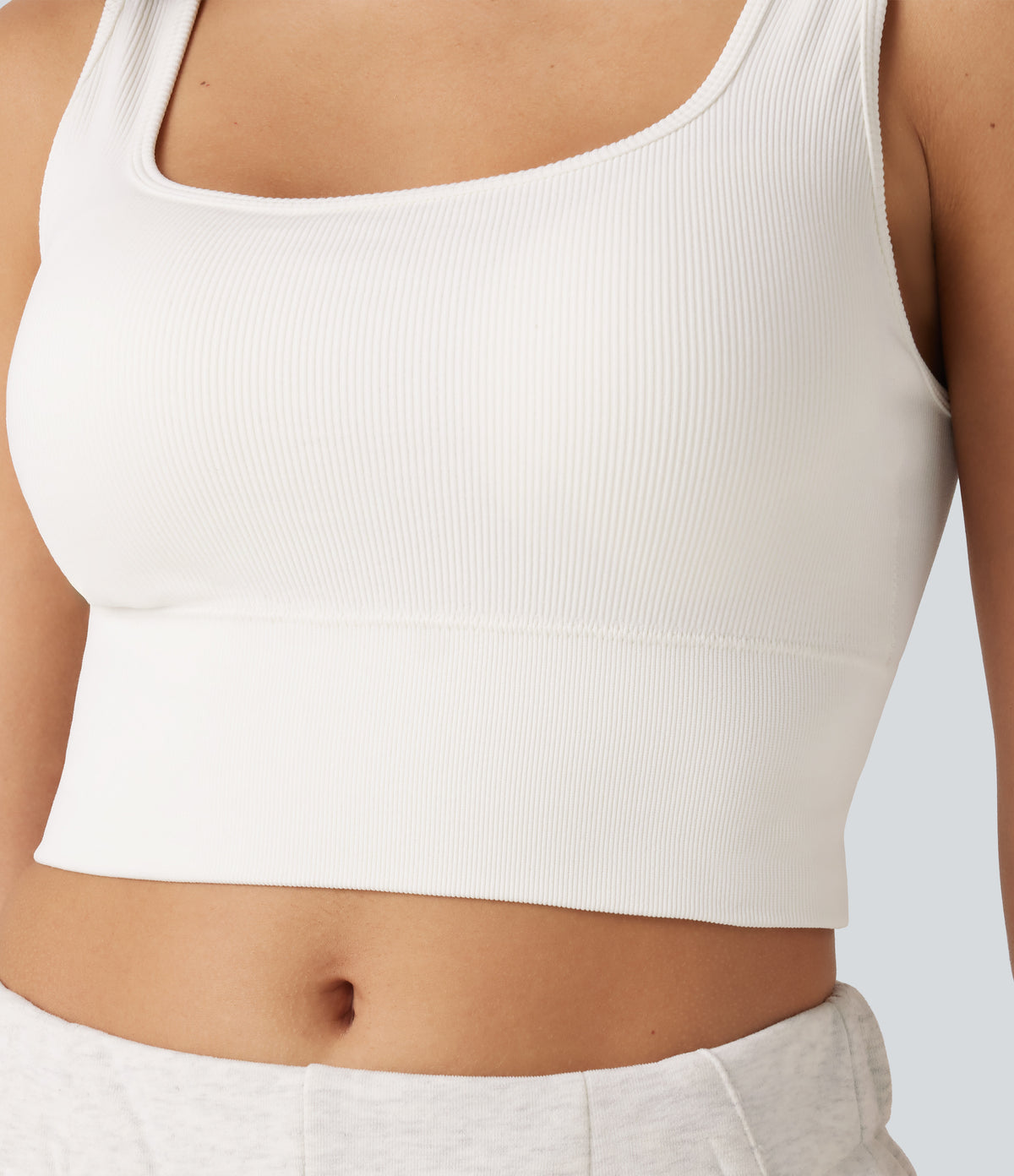 OneForm Seamless Flow Scoop Neck U-back Built-in Bra Casual Tank Top — White — view 6