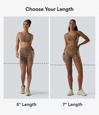 Leopard Print High Waisted Tummy Control Color Block Stripe Training Biker Shorts 5'' with Pockets — Tan Leopard — view 2