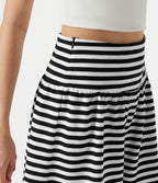 High Waisted 2-in-1 Stripe Waffle Casual Shorts 5'' with Pockets — Black White Horizontal Stripe — view 6