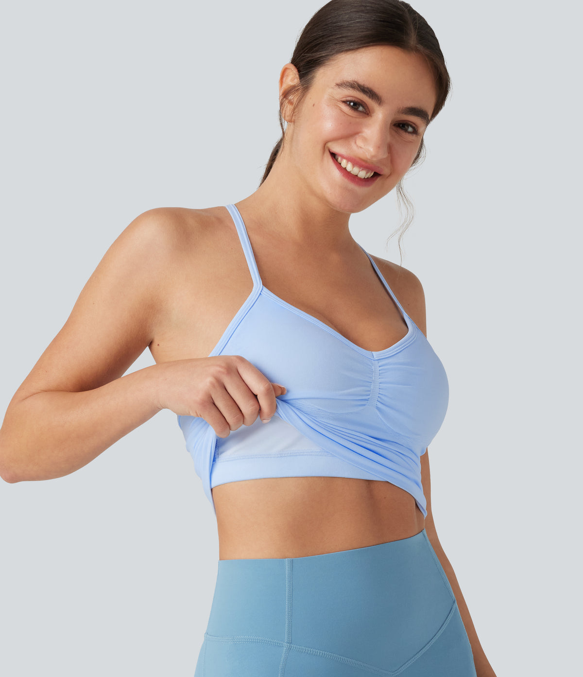 OneForm Seamless Flow Built-in Bra Yoga Tank Top — Light Steel Blue — view 1