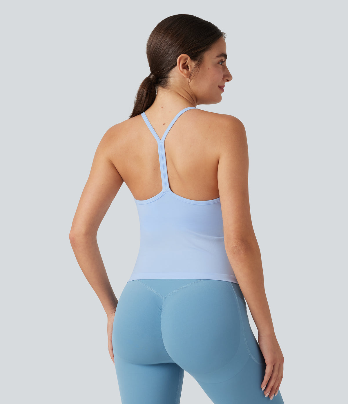 OneForm Seamless Flow Built-in Bra Yoga Tank Top — Light Steel Blue — view 2