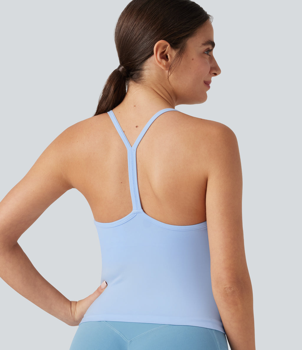 OneForm Seamless Flow Built-in Bra Yoga Tank Top — Light Steel Blue — view 6