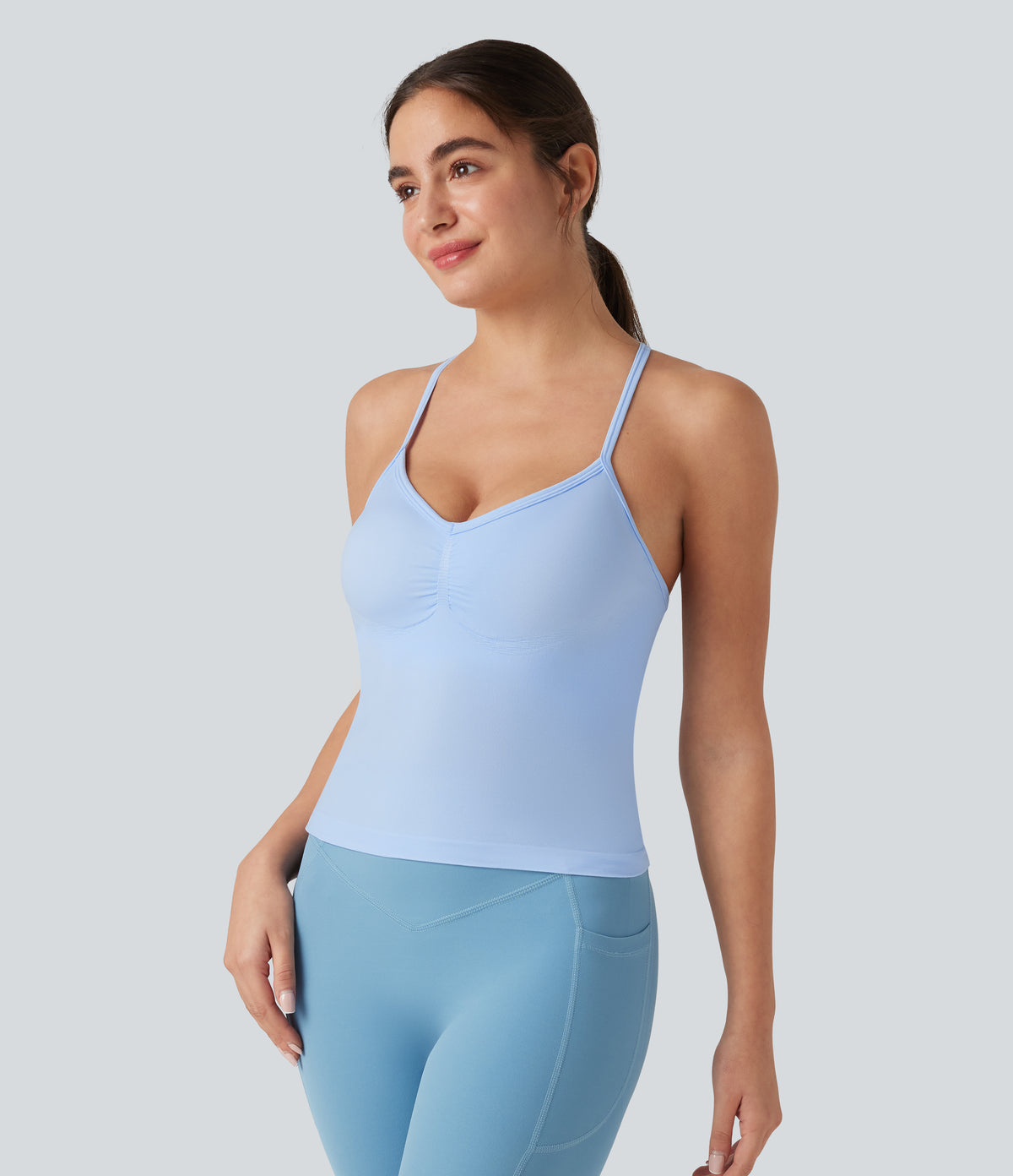 OneForm Seamless Flow Built-in Bra Yoga Tank Top — Light Steel Blue — view 4