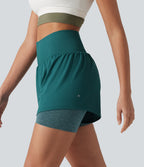 OneForm Seamless Flow High Waisted 2-in-1 Running Shorts 4'' with Pocket — Turquoise Green — view 4