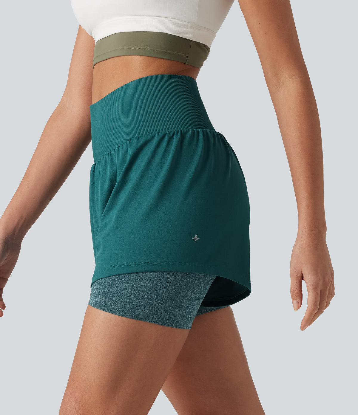 OneForm Seamless Flow High Waisted 2-in-1 Running Shorts 4'' with Pocket — Turquoise Green — view 4