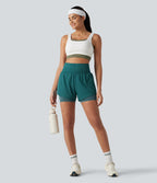 OneForm Seamless Flow High Waisted 2-in-1 Running Shorts 4'' with Pocket — Turquoise Green — view 8