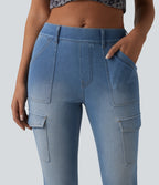Mid Rise Skinny Casual Cargo Jeans with Pockets — Vallarta Blue Denim — view 4