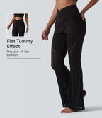 High Waisted Tummy Control Crossover Contrast Lace Flare Casual Jeans with Pockets — Phantom Denim — view 1