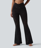 High Waisted Tummy Control Crossover Contrast Lace Flare Casual Jeans with Pockets — Phantom Denim — view 3
