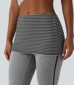 Foldover Mid Rise Stripe Flare Casual Trousers — Mottled Light Grey — view 4
