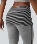 Foldover Mid Rise Stripe Flare Casual Trousers — Mottled Light Grey — view 5