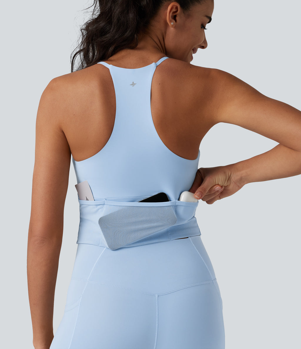 Airy Racerback Built-in Bra InstantCool Yoga Tank Top with Pockets-UPF50+ — Angel Falls — view 5