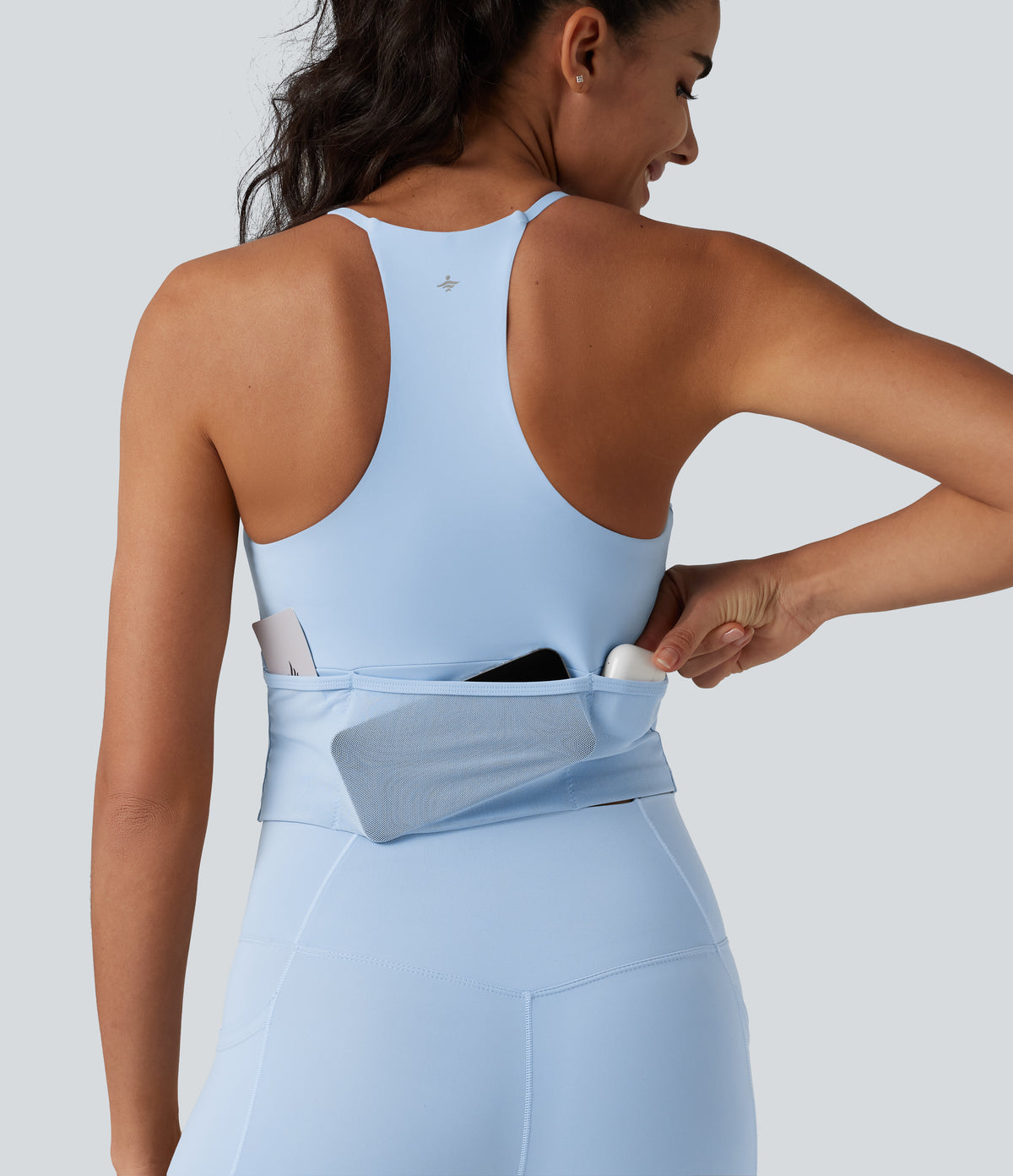Airy Racerback Built-in Bra InstantCool Yoga Tank Top with Pockets-UPF50+ — Angel Falls — view 5