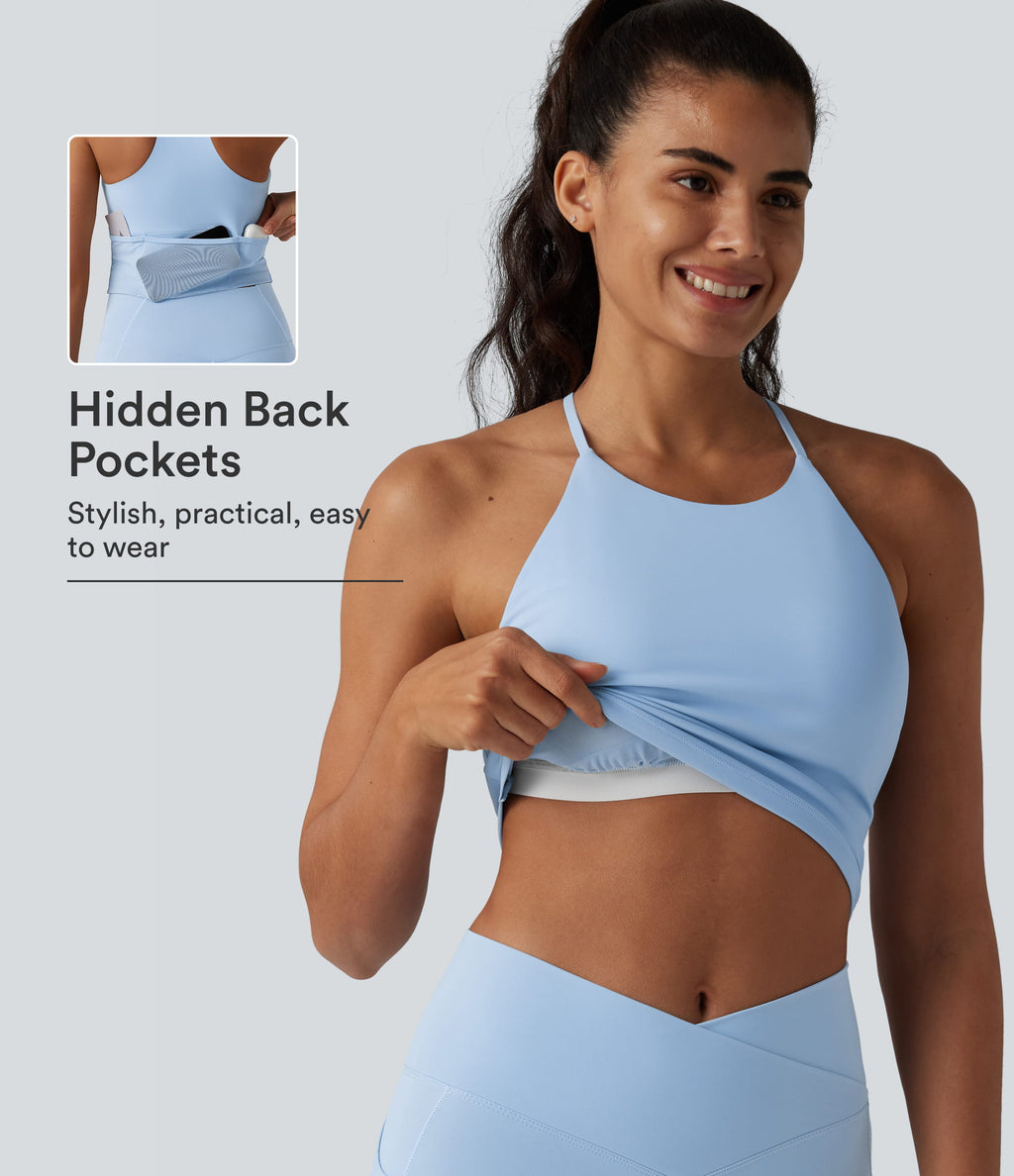 Airy Racerback Built-in Bra InstantCool Yoga Tank Top with Pockets-UPF50+ — Angel Falls — view 1