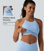 Airy Racerback Built-in Bra InstantCool Yoga Tank Top with Pockets-UPF50+ — Angel Falls — view 1