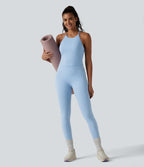 Airy Racerback Built-in Bra InstantCool Yoga Tank Top with Pockets-UPF50+ — Angel Falls — view 7