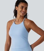Airy Racerback Built-in Bra InstantCool Yoga Tank Top with Pockets-UPF50+ — Angel Falls — view 6