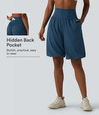 Airy Super High Waisted InstantCool Yoga Balloon Shorts with Pockets — Majolica Blue — view 1