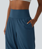 Airy Super High Waisted InstantCool Yoga Balloon Shorts with Pockets — Majolica Blue — view 5