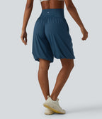 Airy Super High Waisted InstantCool Yoga Balloon Shorts with Pockets — Majolica Blue — view 2