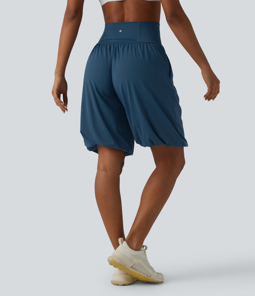 Airy Super High Waisted InstantCool Yoga Balloon Shorts with Pockets — Majolica Blue — view 2