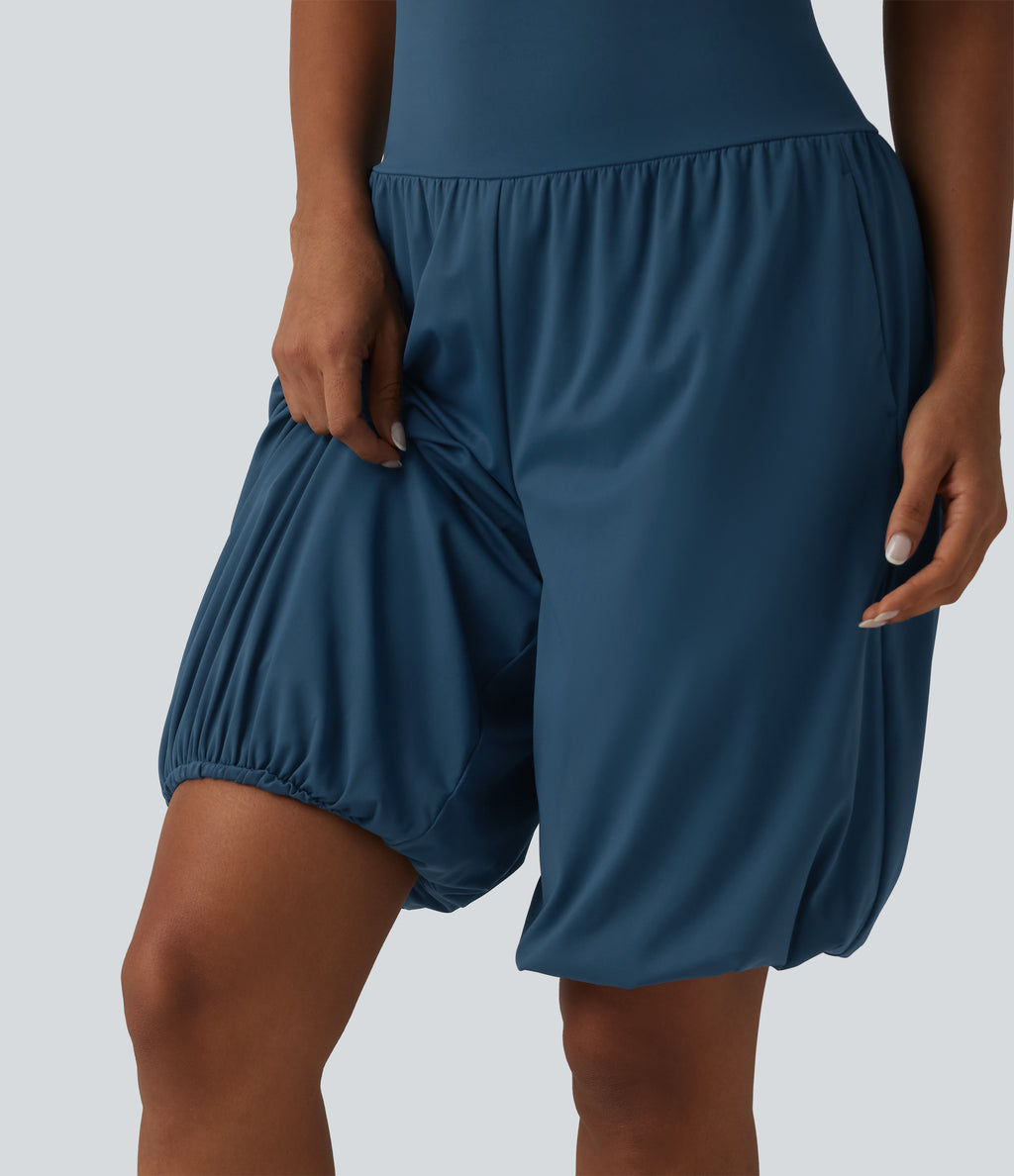 Airy Super High Waisted InstantCool Yoga Balloon Shorts with Pockets — Majolica Blue — view 6